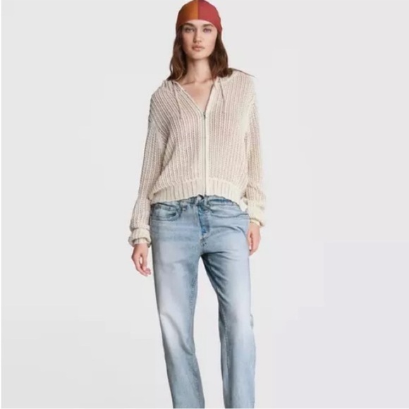 Rag and Bone Miley Hoodie Open Knit Sweater Pointelle Zip Front Sz XS NEW